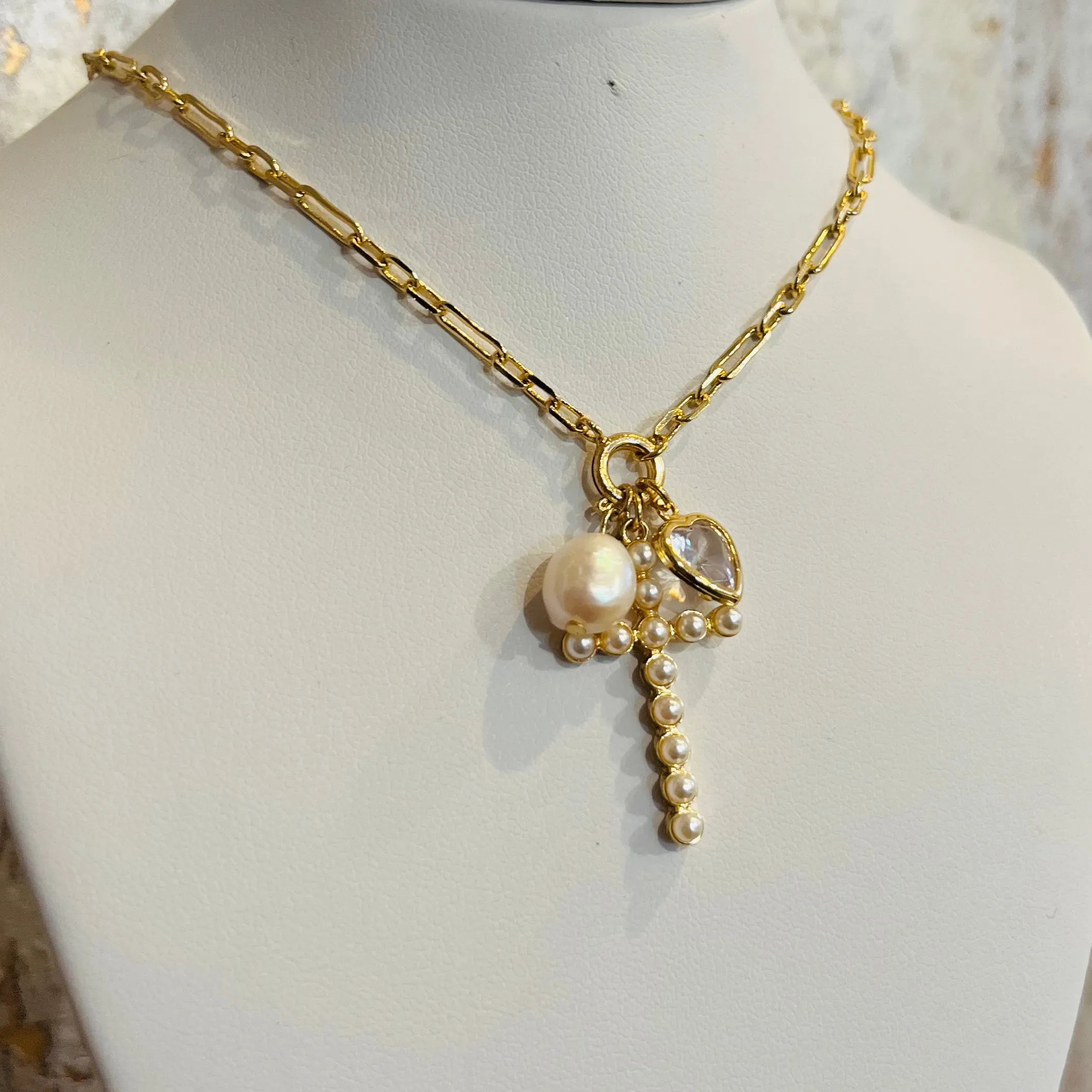 Trinity Gold Cross Charm Necklace