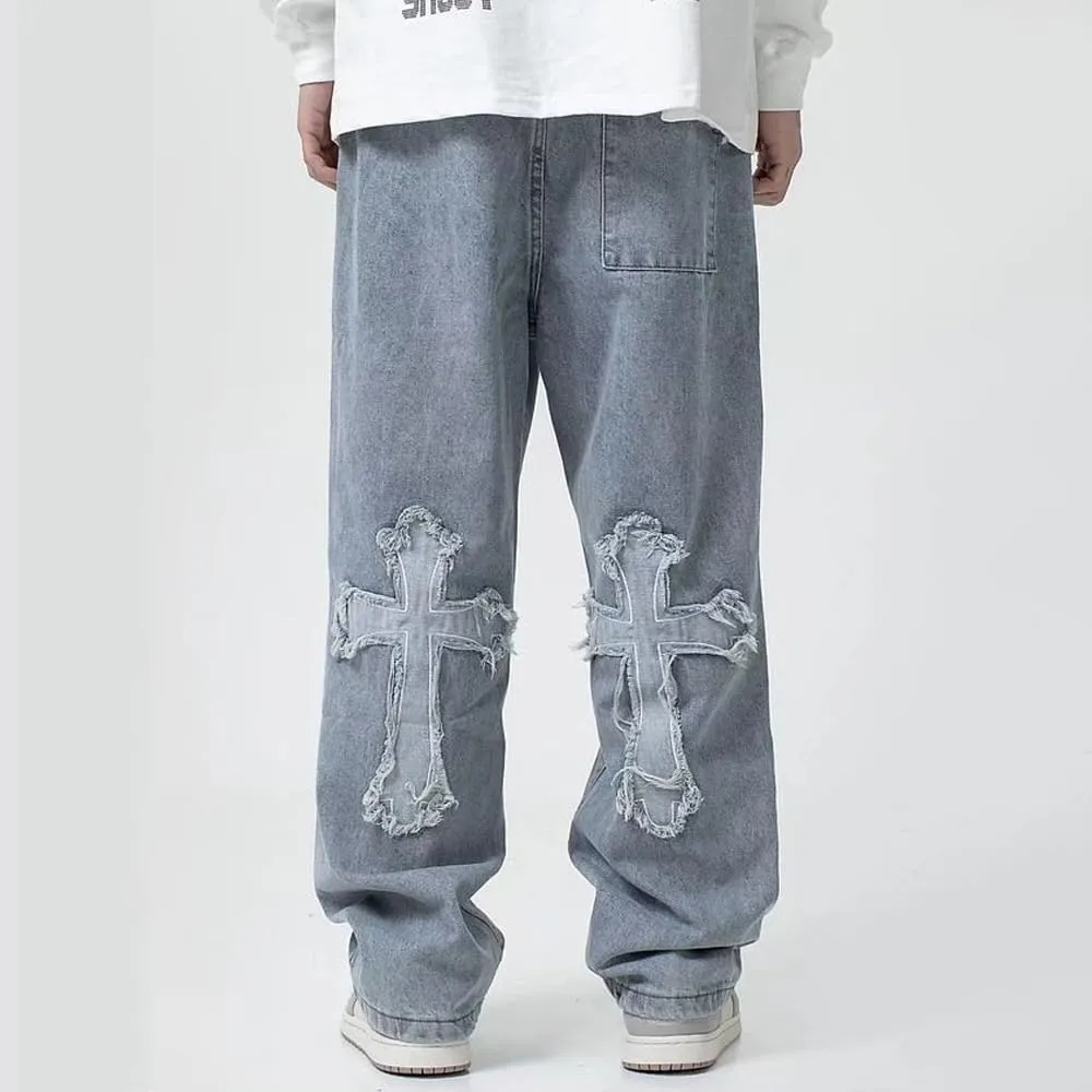 Trousers Cross Denim Pants Streetwear Hip Hop Low Rise Baggy Jeans for Men Korean Y2k Women Cargo Pants Punk Clothe