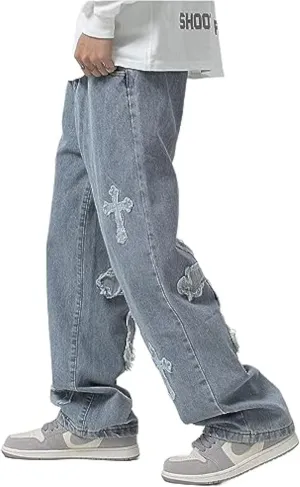 Trousers Cross Denim Pants Streetwear Hip Hop Low Rise Baggy Jeans for Men Korean Y2k Women Cargo Pants Punk Clothe