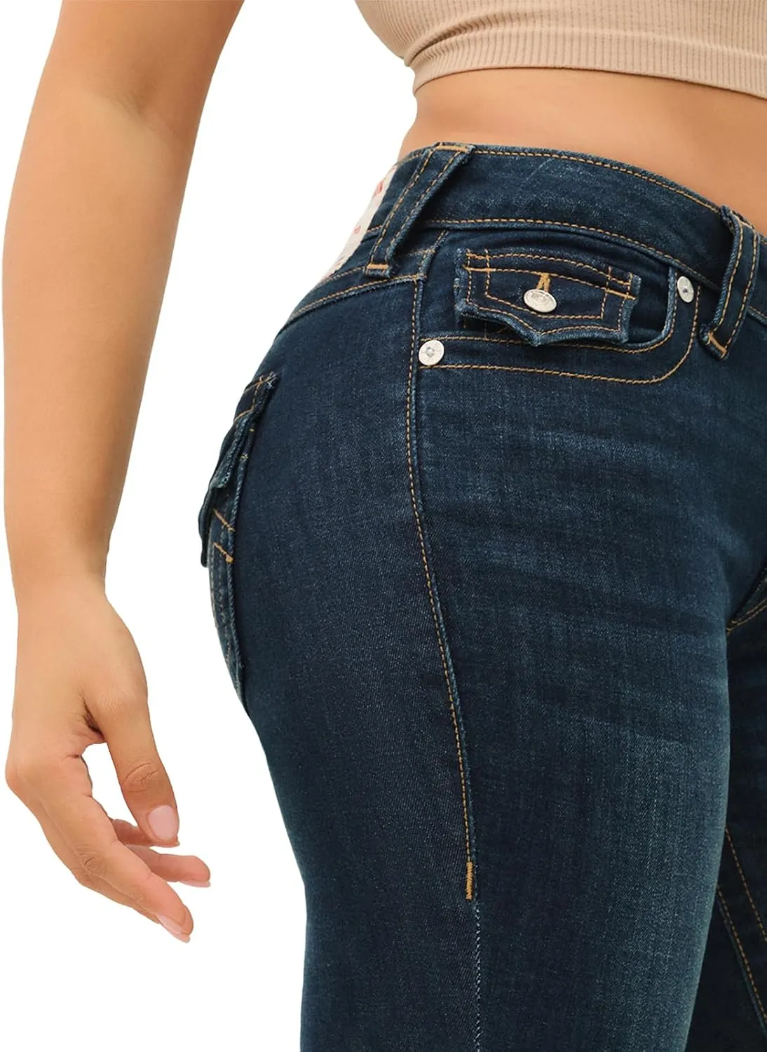 True Religion Jeans Women's Denim Joey Mid Rise Flare Flap Single Needle Stitching Pant