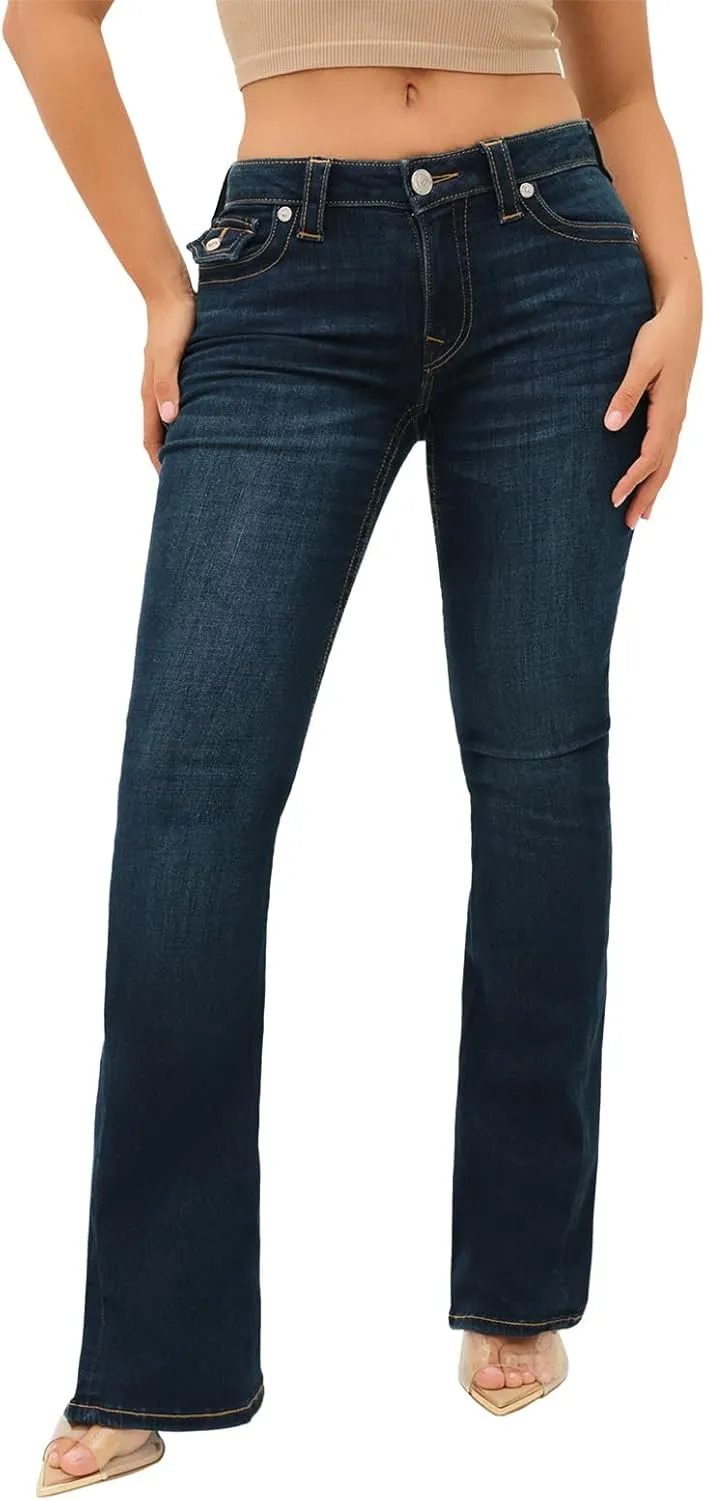 True Religion Jeans Women's Denim Joey Mid Rise Flare Flap Single Needle Stitching Pant