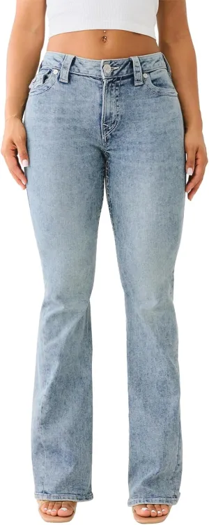 True Religion Jeans Women's Denim Joey Mid Rise Flare Flap Single Needle Stitching Pant