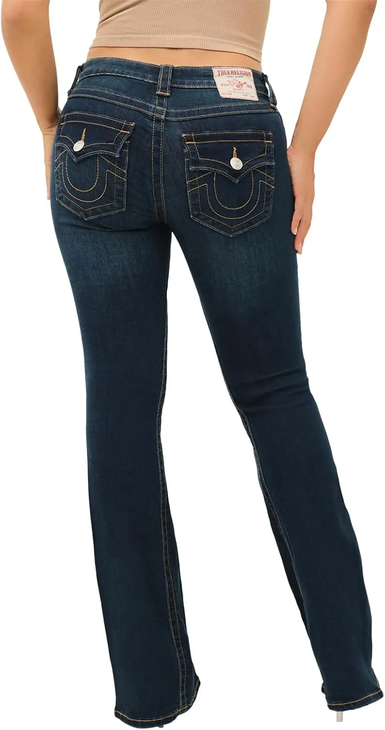 True Religion Jeans Women's Denim Joey Mid Rise Flare Flap Single Needle Stitching Pant