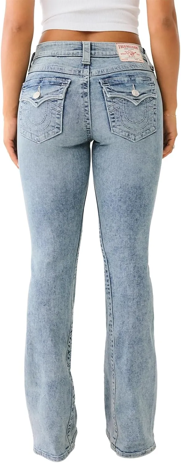 True Religion Jeans Women's Denim Joey Mid Rise Flare Flap Single Needle Stitching Pant
