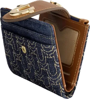 True Religion Women's Mini Wallet, Horseshoe Logo Small Compact Clutch Purse, Dark Denim, One Size