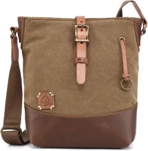 TSD Brand Redwood Canvas Crossbody Bag (Brown)