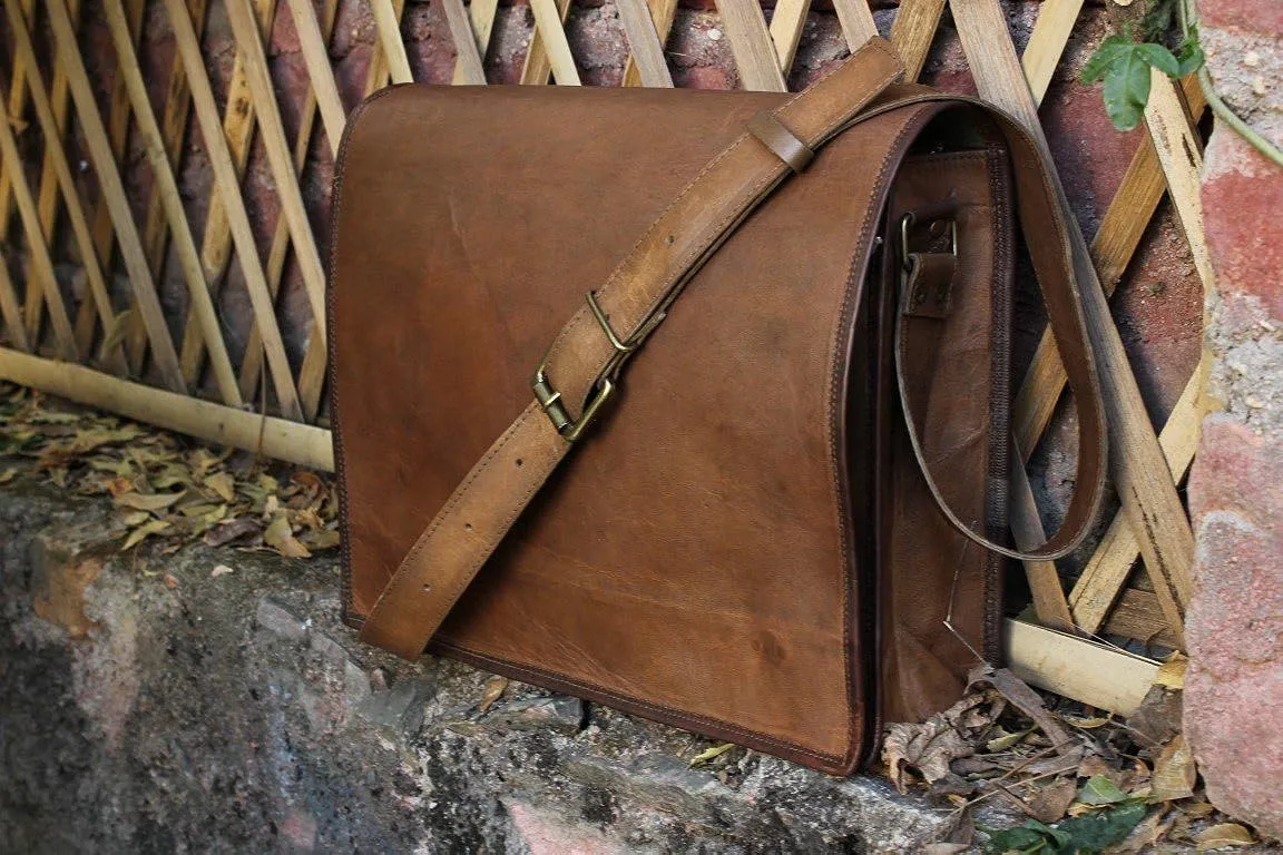 TUZECH Genuine Leather Bag Handmade Cross Body Messenger Briefcase, Office Bag Courier Satchel Bag Gift Men Women (15 Inches)