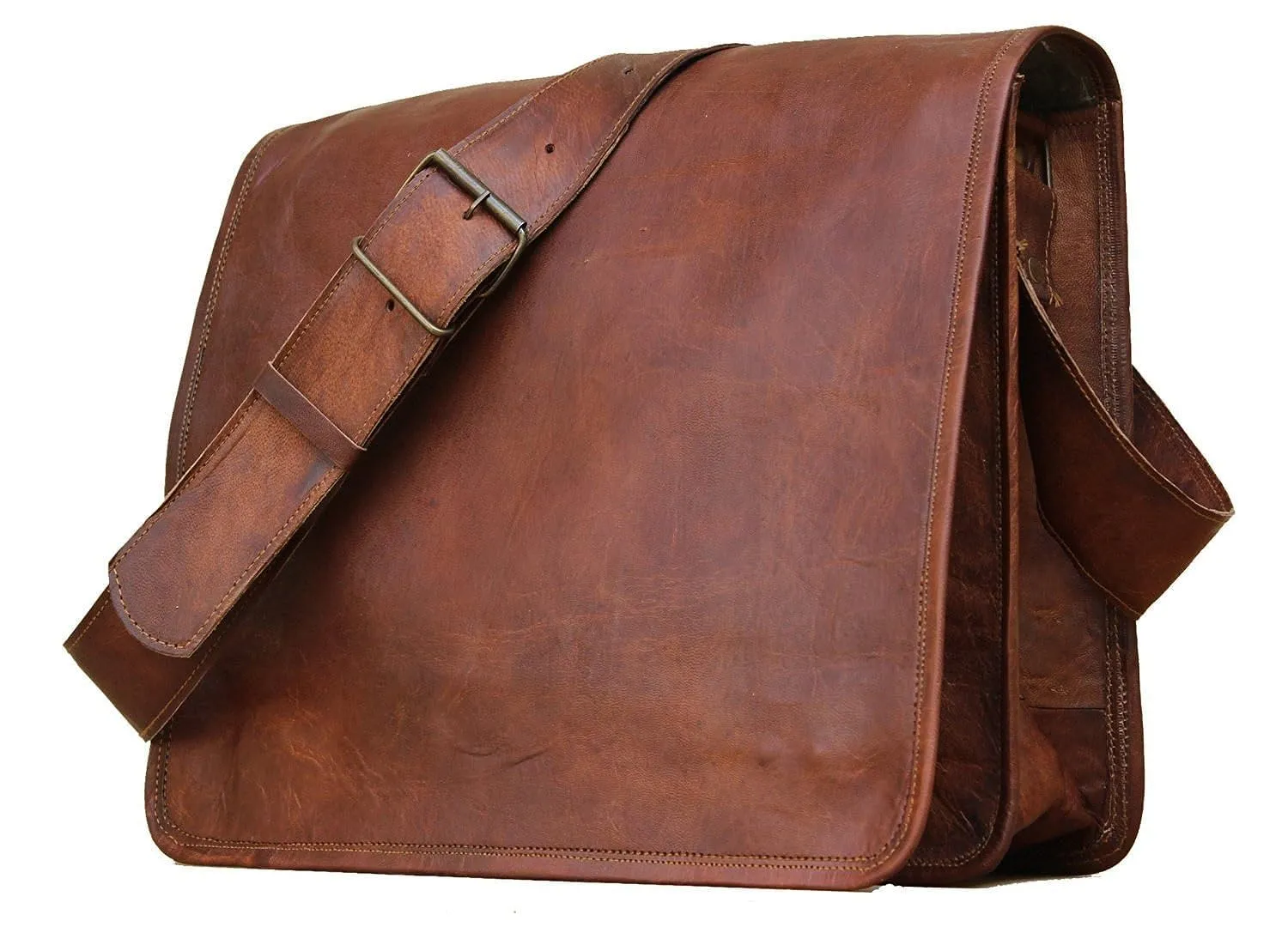 TUZECH Genuine Leather Bag Handmade Cross Body Messenger Briefcase, Office Bag Courier Satchel Bag Gift Men Women (15 Inches)