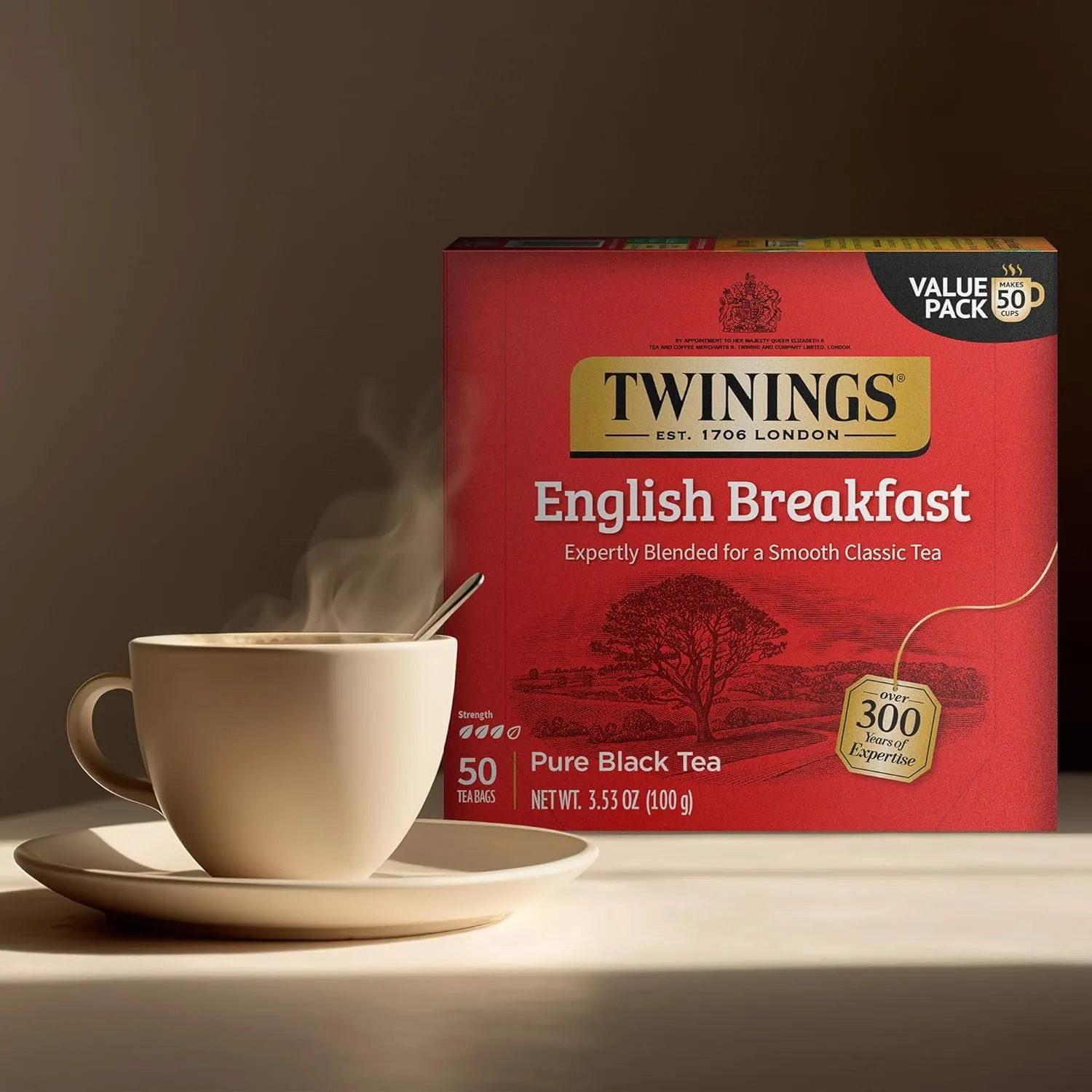 Twinings English Breakfast Individually Wrapped Tea Bags, 50 Count (Pack of 2), Flavorful, Robust Caffeinated Black Tea, Enjoy Hot or Iced