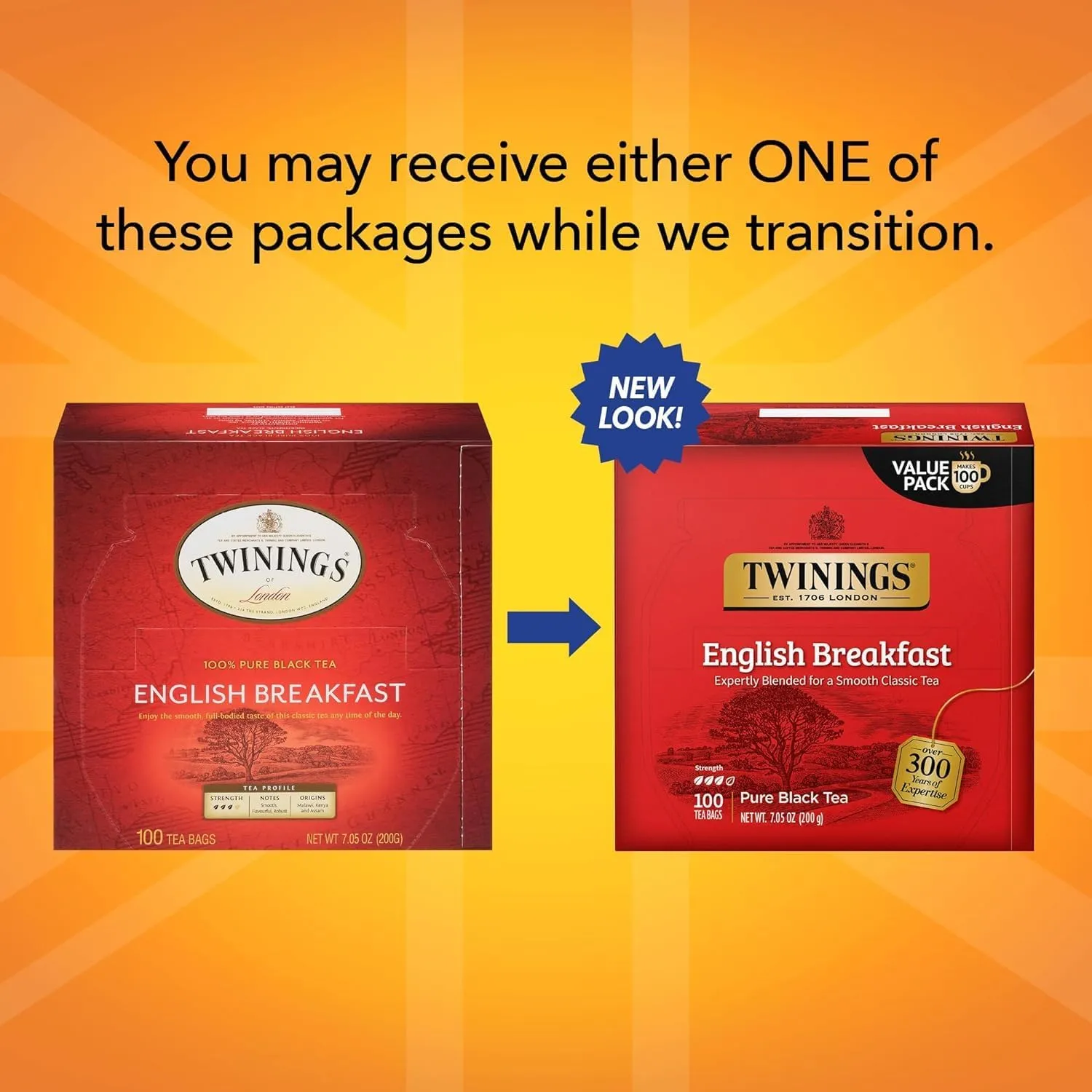 Twinings English Breakfast Individually Wrapped Tea Bags, 50 Count (Pack of 2), Flavorful, Robust Caffeinated Black Tea, Enjoy Hot or Iced