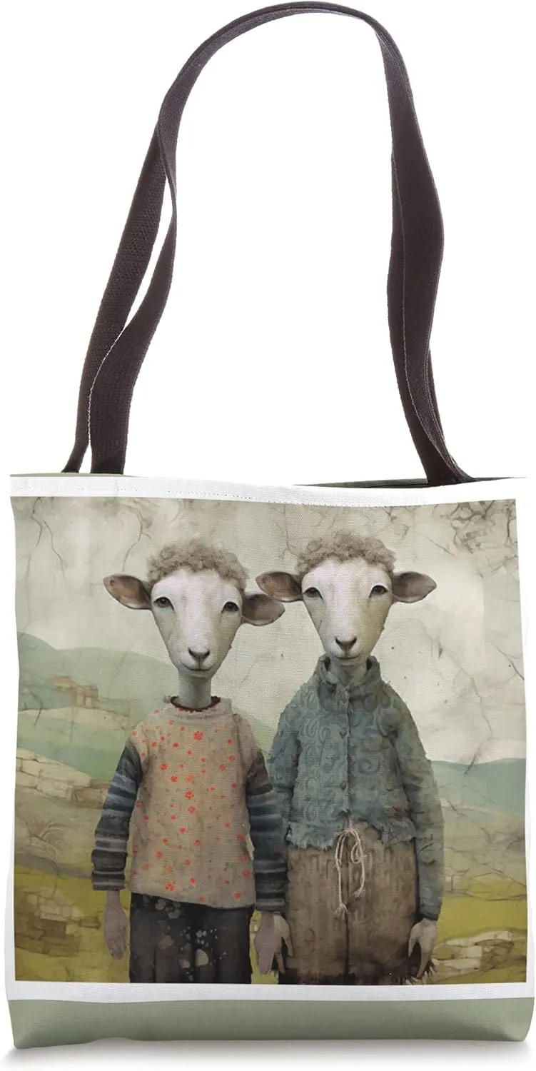 Two Sheep Scandinavian Rustic Pastel Andromorphic Tote Bag