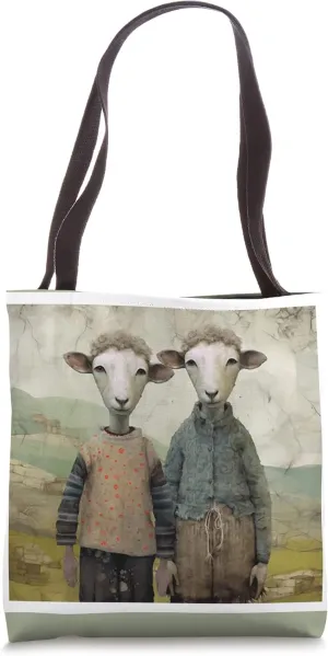 Two Sheep Scandinavian Rustic Pastel Andromorphic Tote Bag