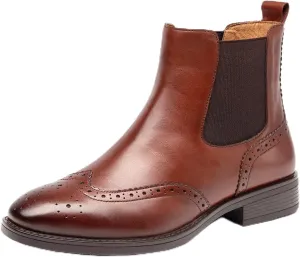 U-lite Women Brown Winter Fur Lining Vintage Brogue leather Chelsea ankle boots Womens booties 5.5