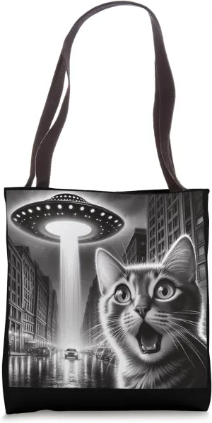 UFO Abduction Cat - Kitty Alien Selfie for Cat Moms & Dads Tote Bag