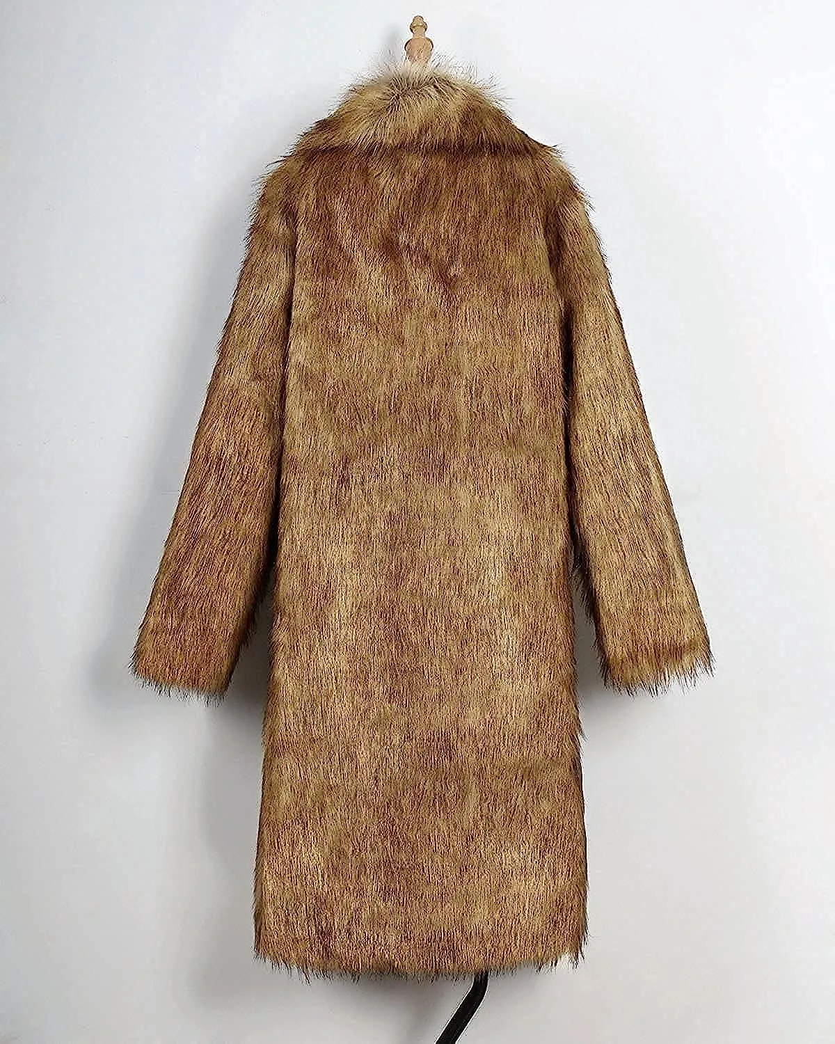 UMREN Mens Faux Fur Coat Long Black Jacket Warm Furry Overcoat Outwear