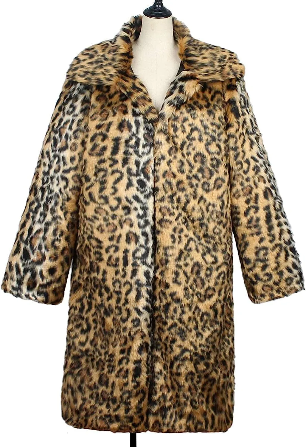 UMREN Mens Faux Fur Coat Long Black Jacket Warm Furry Overcoat Outwear