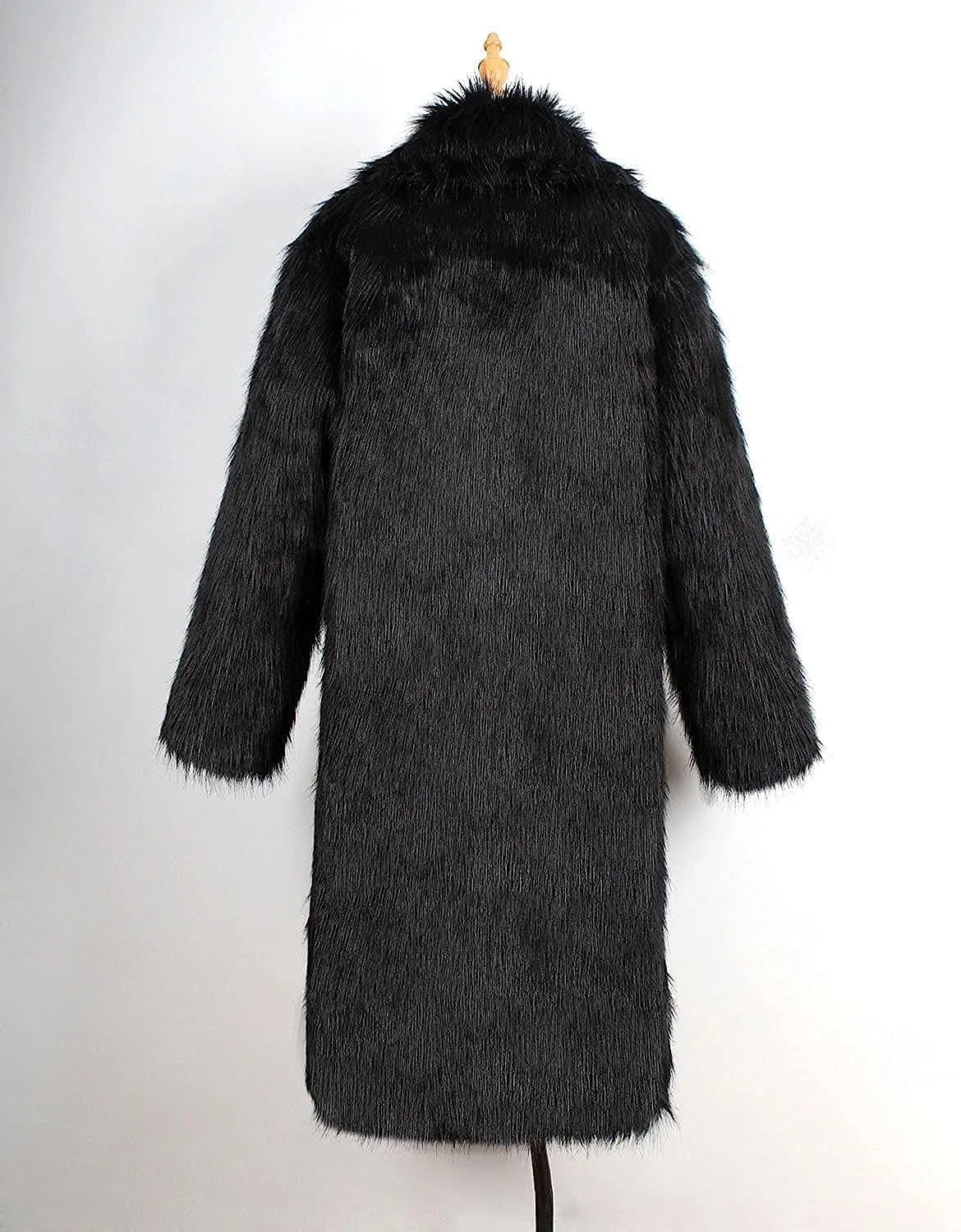 UMREN Mens Faux Fur Coat Long Black Jacket Warm Furry Overcoat Outwear
