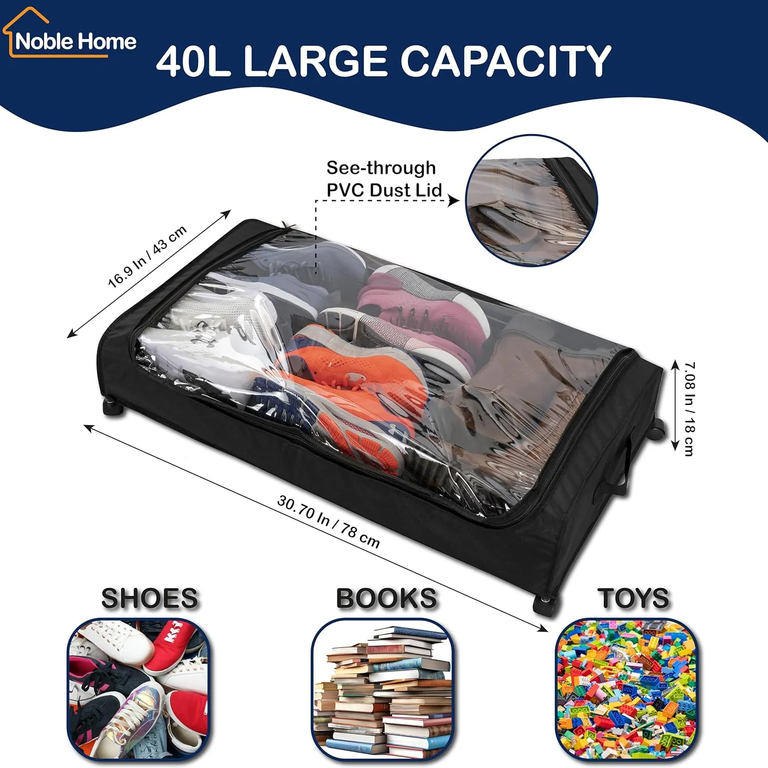 Under Bed Storage Drawer & Shoe Organizer with Wheels - Bedroom Storage with Lids & Vacuum Bags