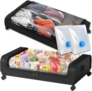 Under Bed Storage Drawer & Shoe Organizer with Wheels - Bedroom Storage with Lids & Vacuum Bags