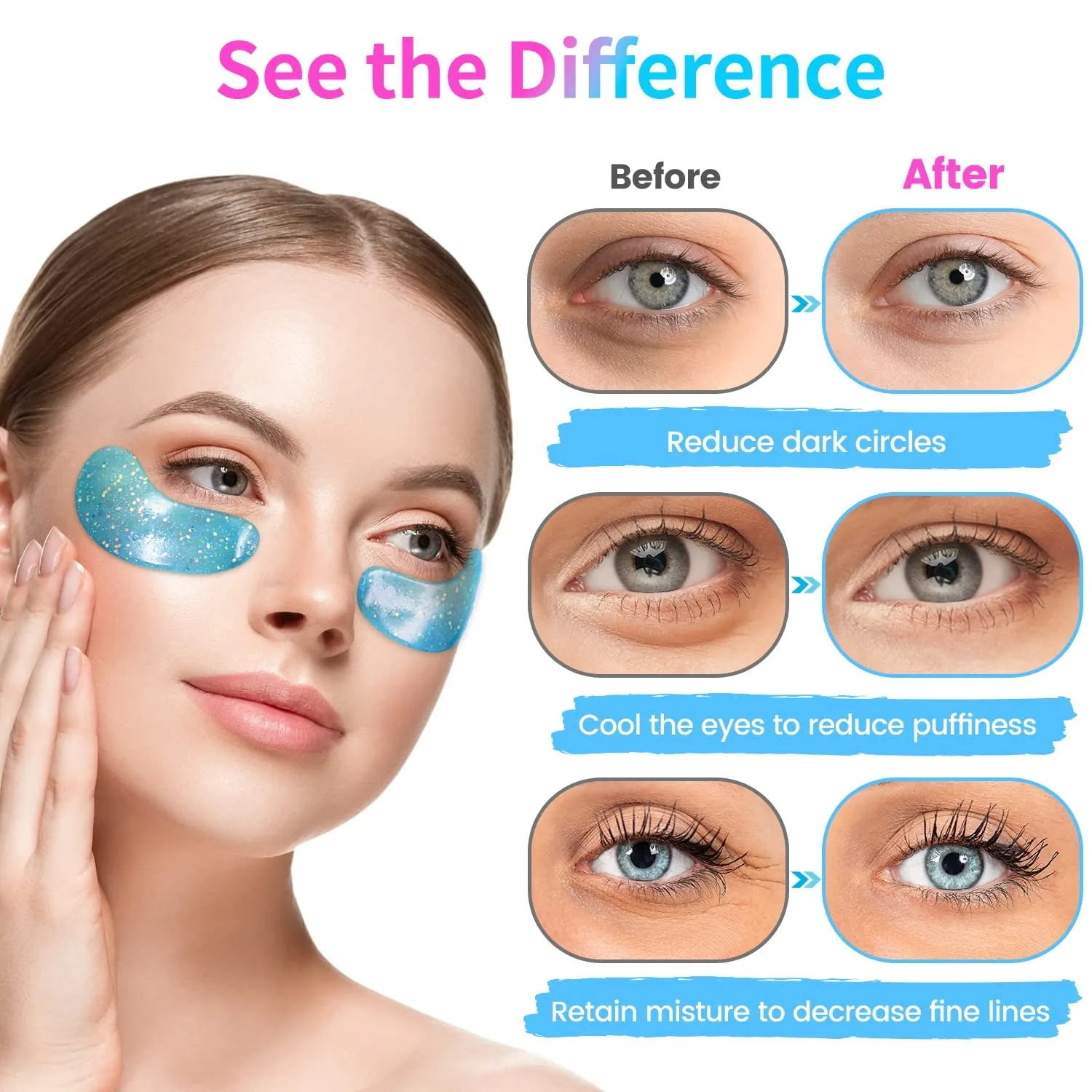 Under Eye Mask - Valentines Day Gifts for Women - Skin Care Reduce Dark Circles, Puffy Eyes, Undereye Bags, Wrinkles - Bridesmaid Gifts - Gel under Eye Patches (24 Pairs)