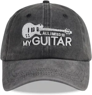 Unisex Guitar Accessories, Guitar Gifts for Men and Women Unique Denim Baseball Hat, Music Hat Guitar Gear Vintage Adjustable Cotton Dad Baseball Caps for Musicians Guitar Lovers