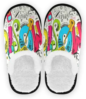 Unisex Slippers Fuzzy Feet Plush Cotton Slippers Anti-Slip Warm House Shoes M/L