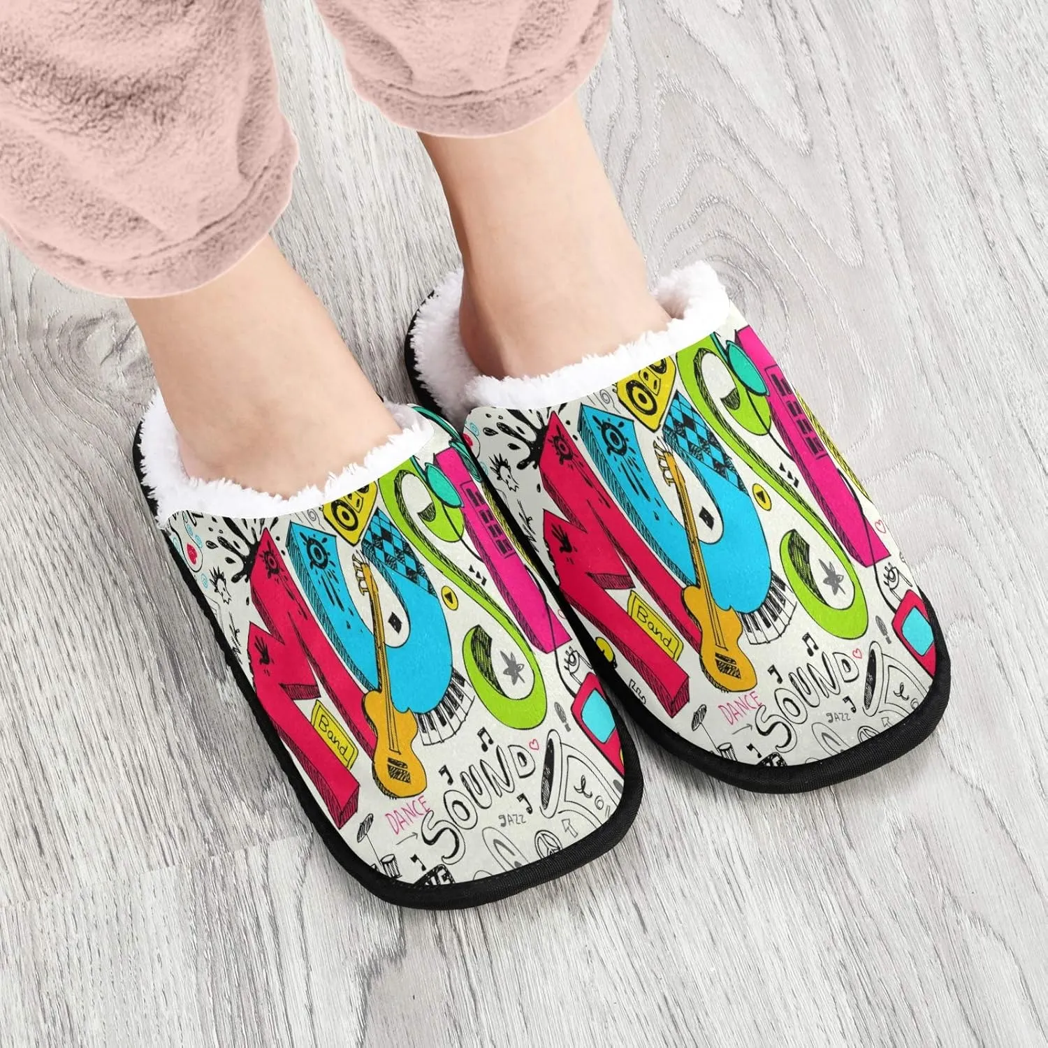 Unisex Slippers Fuzzy Feet Plush Cotton Slippers Anti-Slip Warm House Shoes M/L