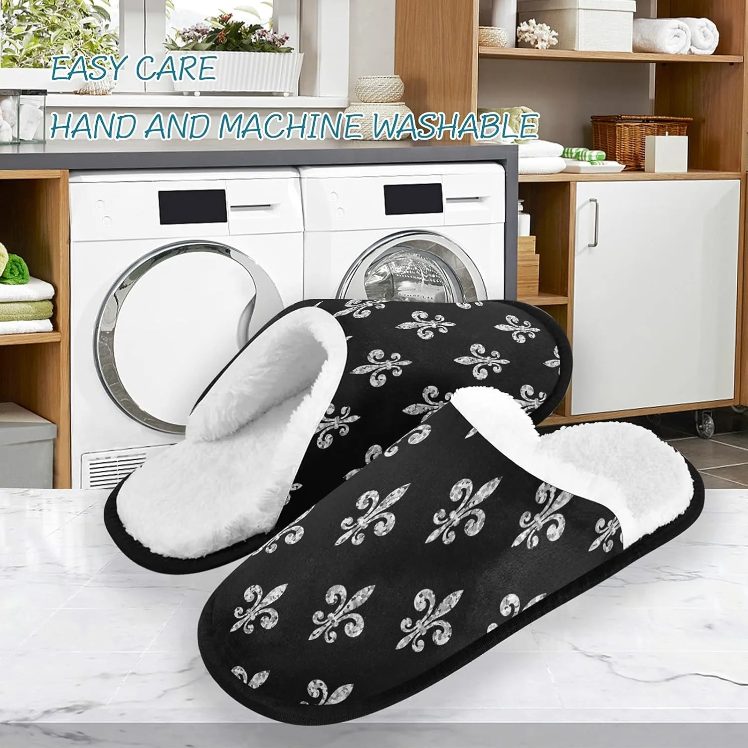 Unisex Slippers Fuzzy Feet Plush Slippers Anti-Slip Warm House Shoes M/L