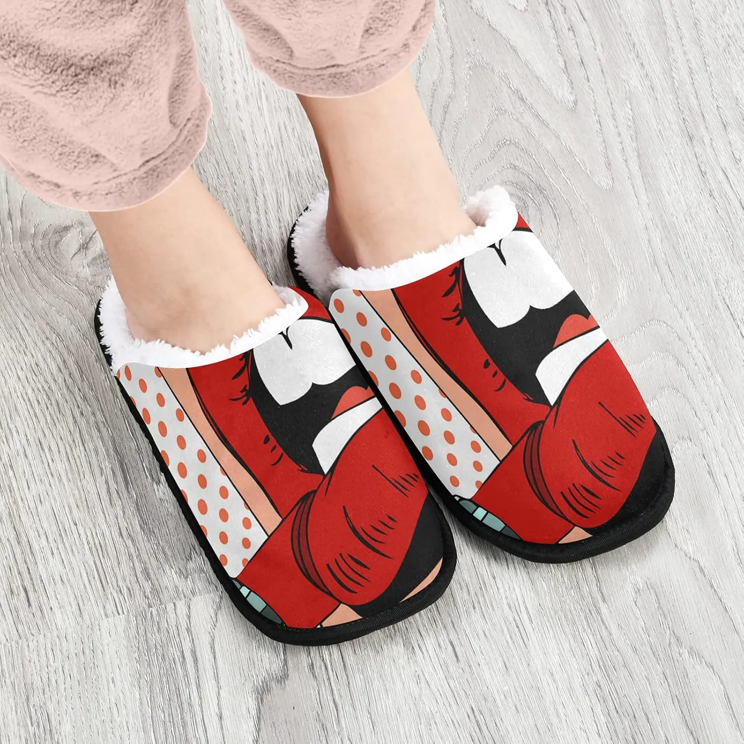 Unisex Slippers Fuzzy Feet Plush Slippers Anti-Slip Warm House Shoes M/L