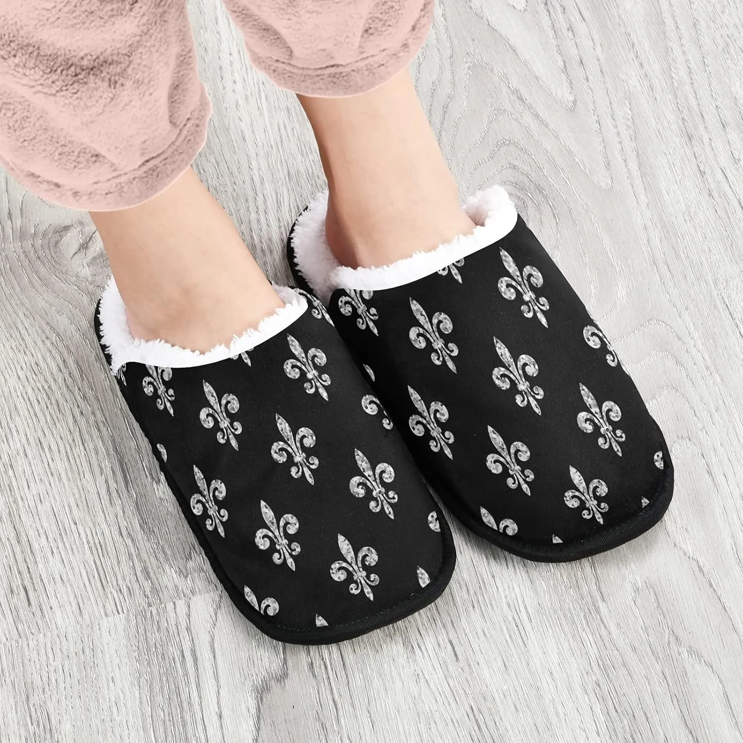 Unisex Slippers Fuzzy Feet Plush Slippers Anti-Slip Warm House Shoes M/L