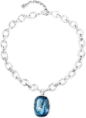 UNOde50 LIGHT IT UP Short Necklace, Denim Blue Swarovski Crystal, Sterling Silver-Plated