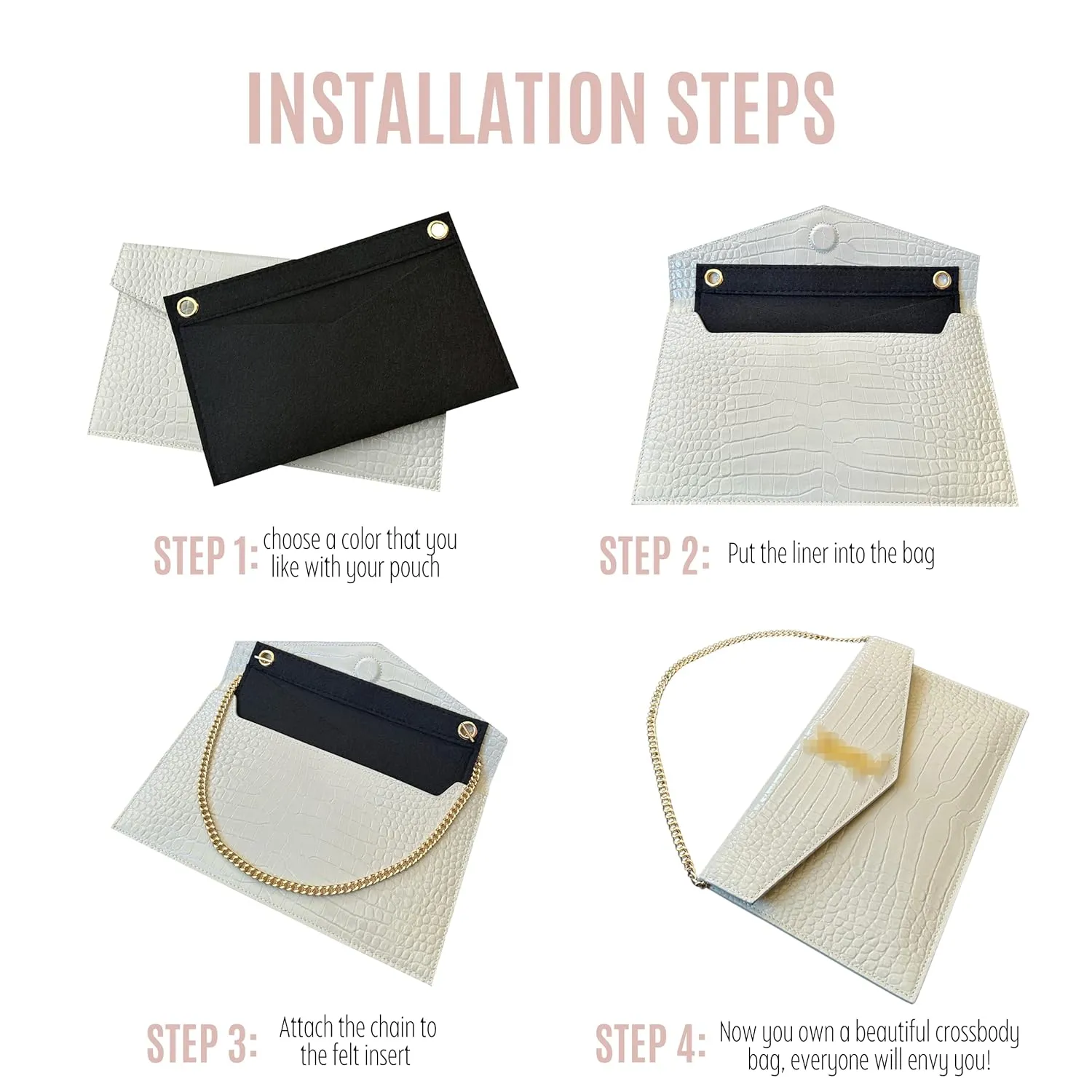Uptown Clutch Conversion Kit with Gold Chain Wristlet Insert Wallet on Chain WOC Uptown Pouch Insert (Sienna)