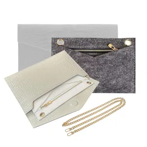 Uptown Clutch Conversion Kit with Gold Chain Wristlet Insert Wallet on Chain WOC Uptown Pouch Insert (White)