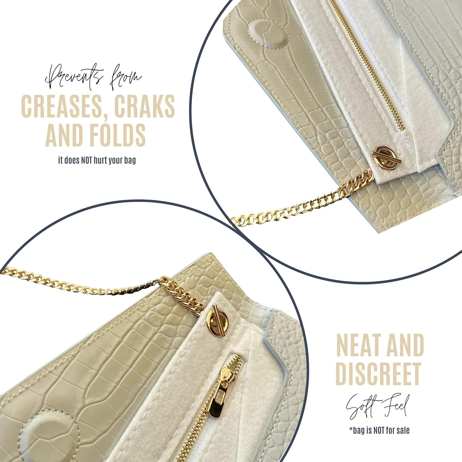 Uptown Clutch Conversion Kit with Gold Chain Wristlet Insert Wallet on Chain WOC Uptown Pouch Insert (White)