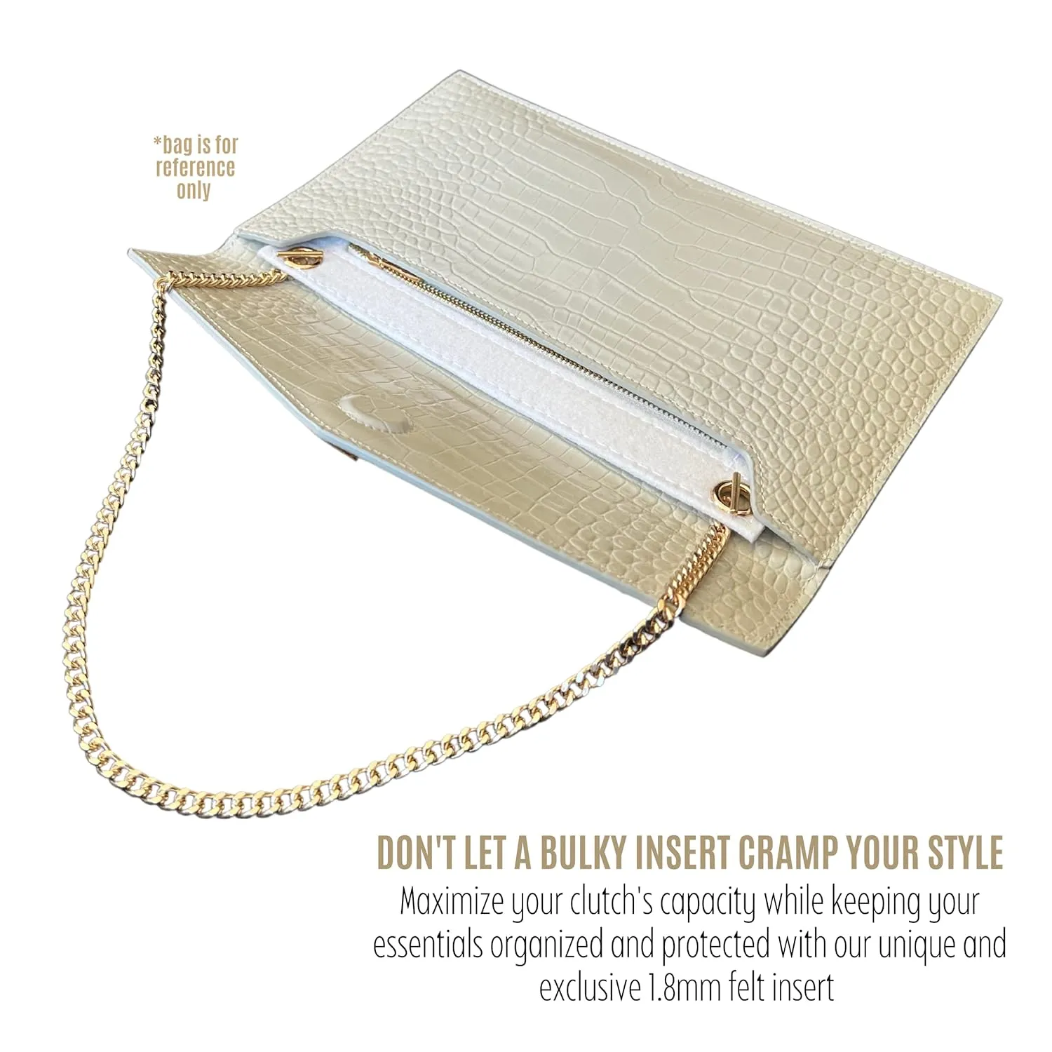 Uptown Clutch Conversion Kit with Gold Chain Wristlet Insert Wallet on Chain WOC Uptown Pouch Insert (White)