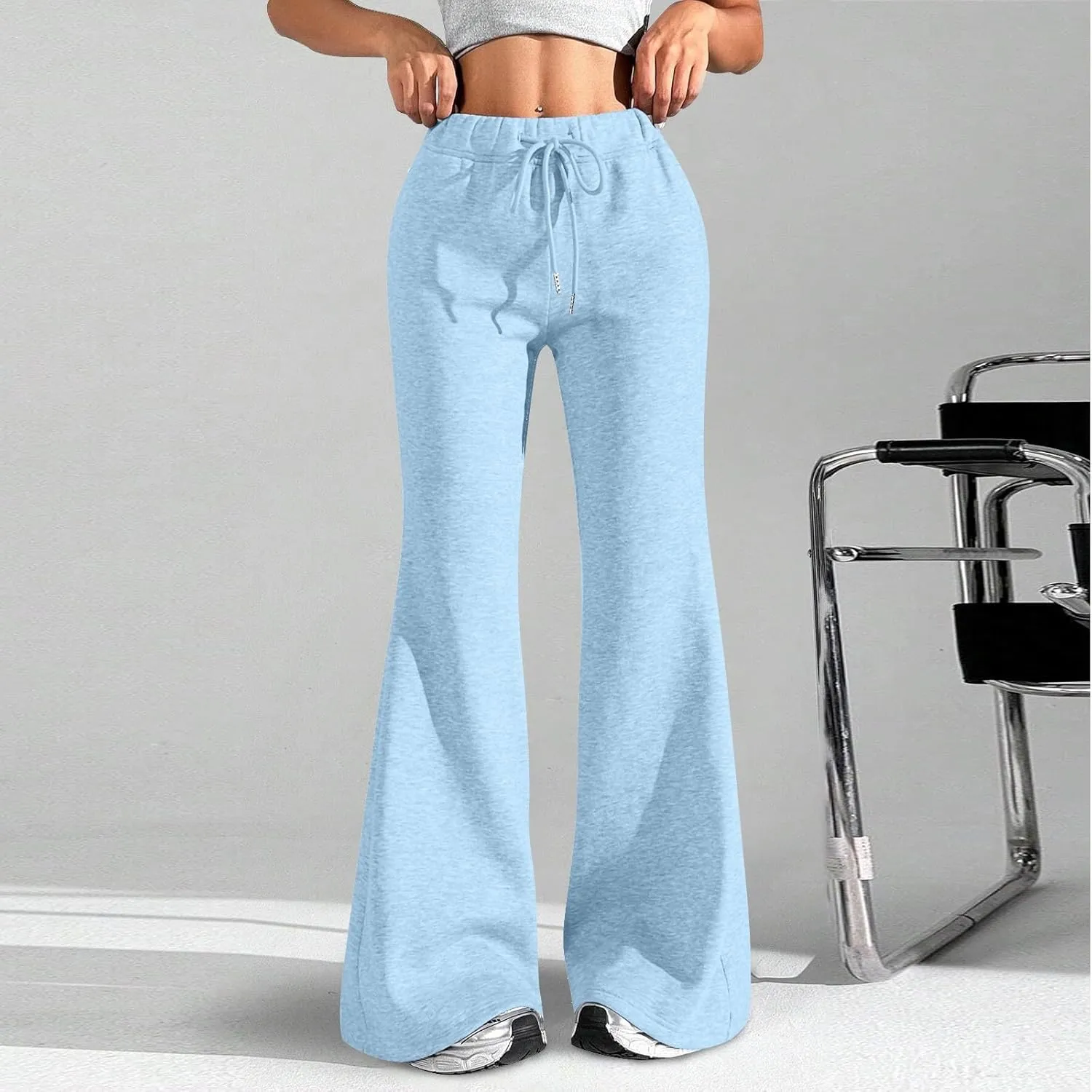 UQRZAU Ladies Fashion Loose Draw String Waist Solid Color Cargo Pants Leisure Flares