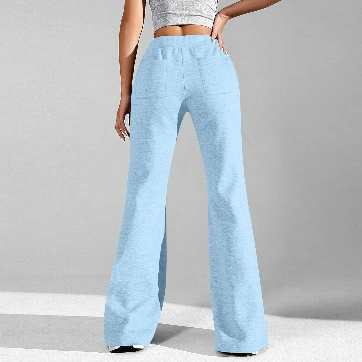 UQRZAU Ladies Fashion Loose Draw String Waist Solid Color Cargo Pants Leisure Flares