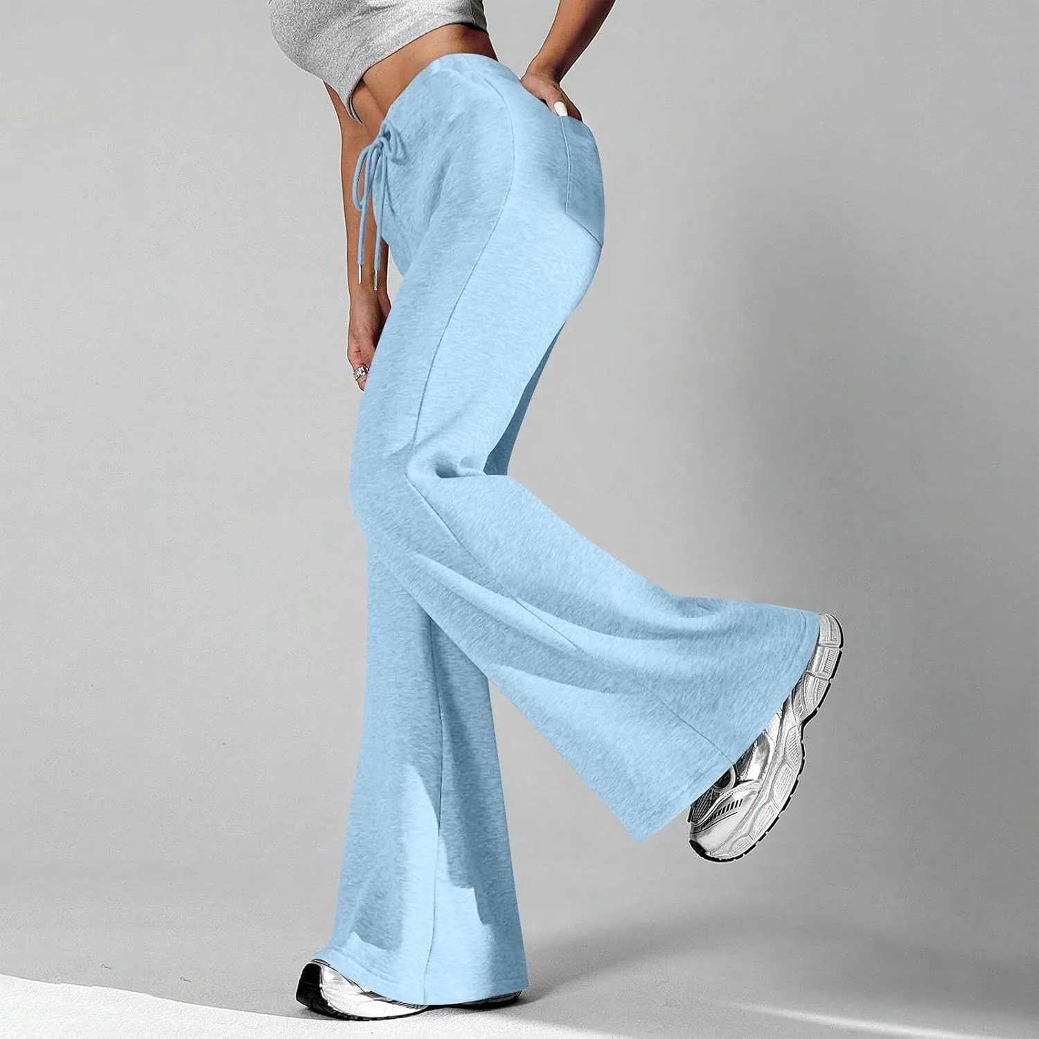 UQRZAU Ladies Fashion Loose Draw String Waist Solid Color Cargo Pants Leisure Flares