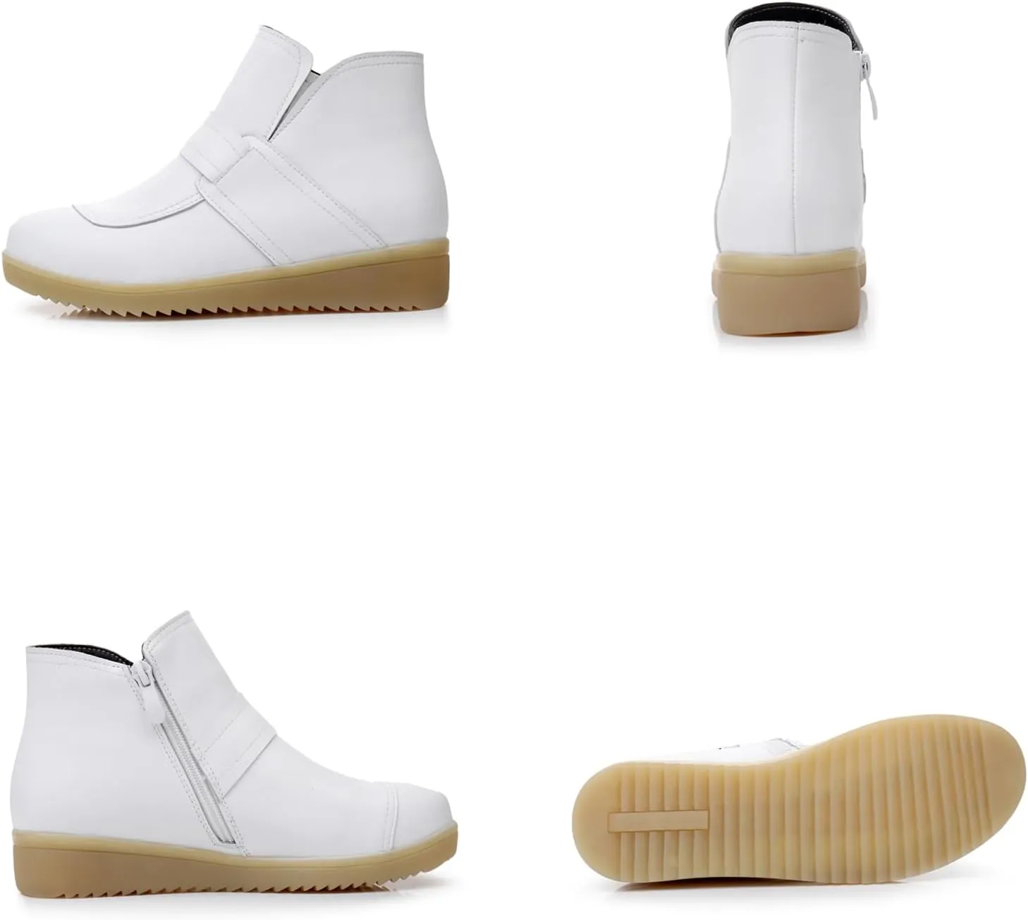 URLECHS Women's Genuine Leather Side Zipper Nursing Shoes Fur Lining Warm Booties Lightweight Comfortable Slip Resistant Work Shoes for Healthcare Professional Nursing