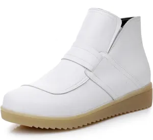 URLECHS Women's Genuine Leather Side Zipper Nursing Shoes Fur Lining Warm Booties Lightweight Comfortable Slip Resistant Work Shoes for Healthcare Professional Nursing