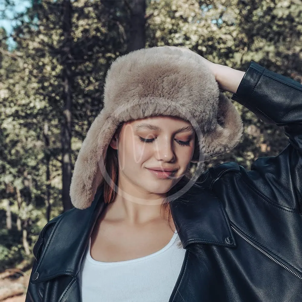 Ushanka Aviator Trapper Leather Hat Men Women, Sheepskin Fur Russian Soviet Earflaps Hat, Warm Outdoor Winter Hat 2024