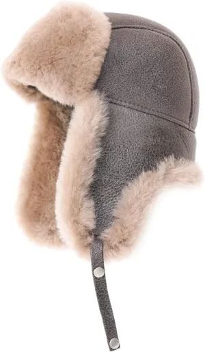 Ushanka Aviator Trapper Leather Hat Men Women, Sheepskin Fur Russian Soviet Earflaps Hat, Warm Outdoor Winter Hat 2024