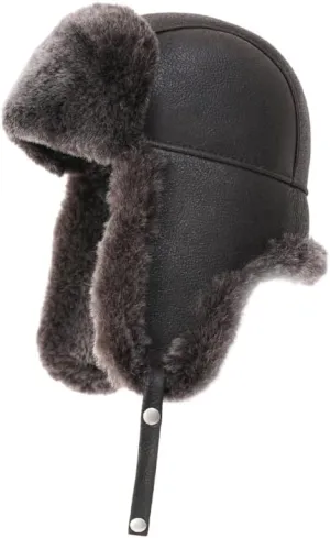 Ushanka Aviator Trapper Leather Hat Men Women, Sheepskin Fur Russian Soviet Earflaps Hat, Warm Outdoor Winter Hat 2024
