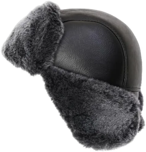 Ushanka Aviator Trapper Leather Hat Men Women, Sheepskin Fur Russian Soviet Earflaps Hat, Warm Outdoor Winter Hat 2024