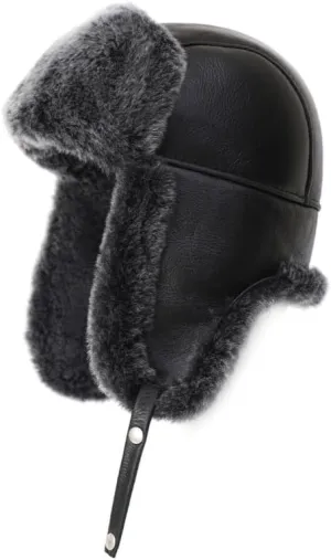 Ushanka Aviator Trapper Leather Hat Men Women, Sheepskin Fur Russian Soviet Earflaps Hat, Warm Outdoor Winter Hat 2024