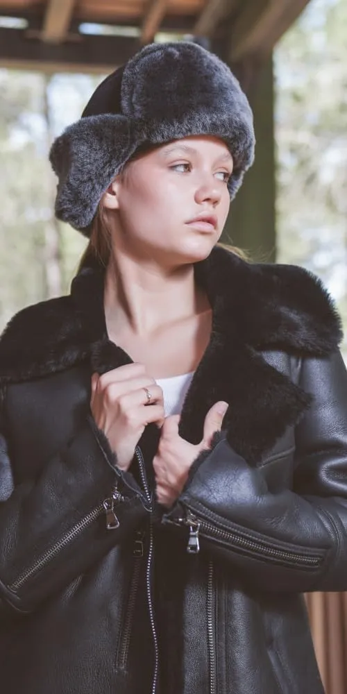 Ushanka Aviator Trapper Leather Hat Men Women, Sheepskin Fur Russian Soviet Earflaps Hat, Warm Outdoor Winter Hat 2024