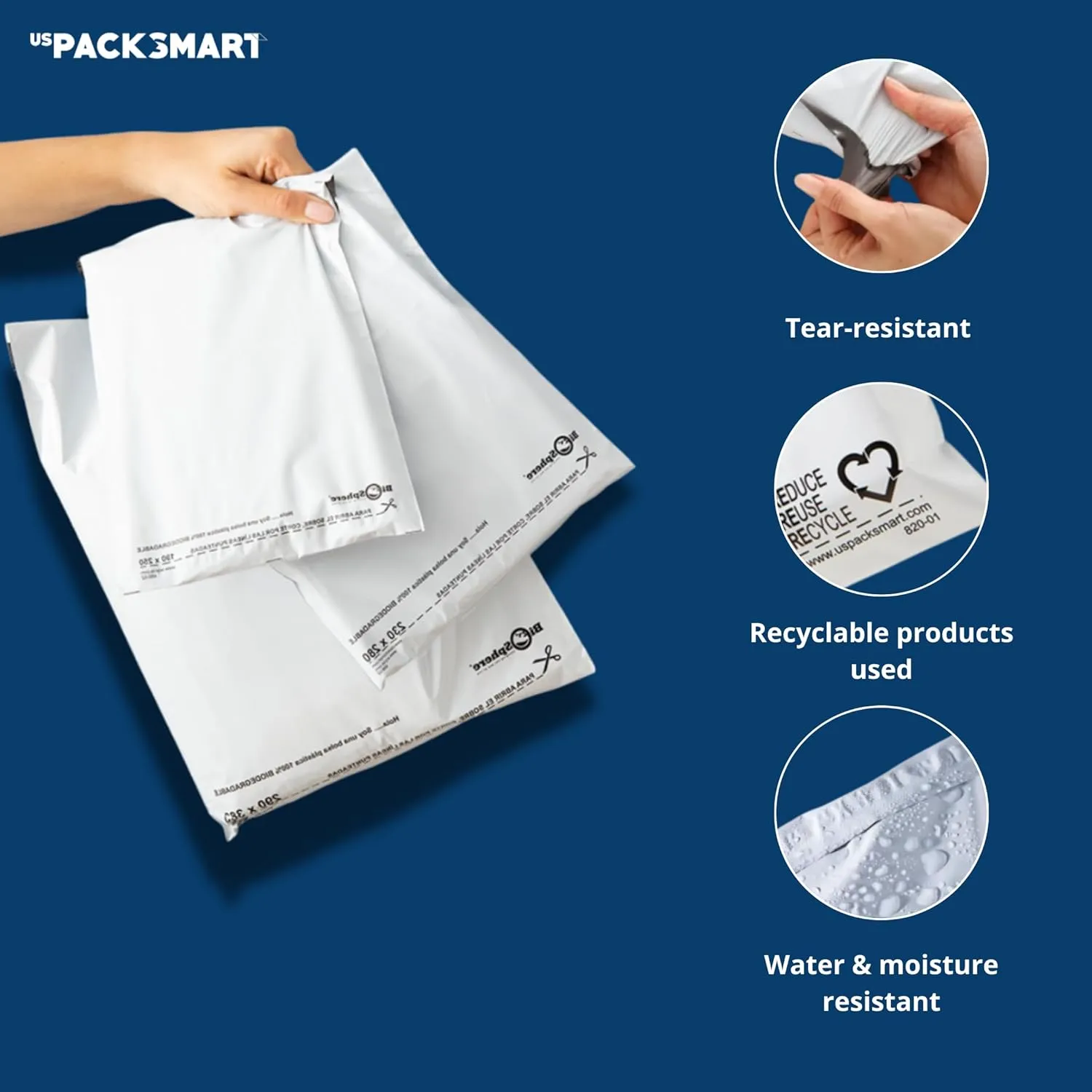 USPACKSMART White Plastic Poly Mailers 9"x12" | Shipping Bags for Clothing, Books, and Accessories | Durable Shipping Envelopes | Waterproof and Tear-Proof with Strong Self-sealing Adhesive | 100-Pack