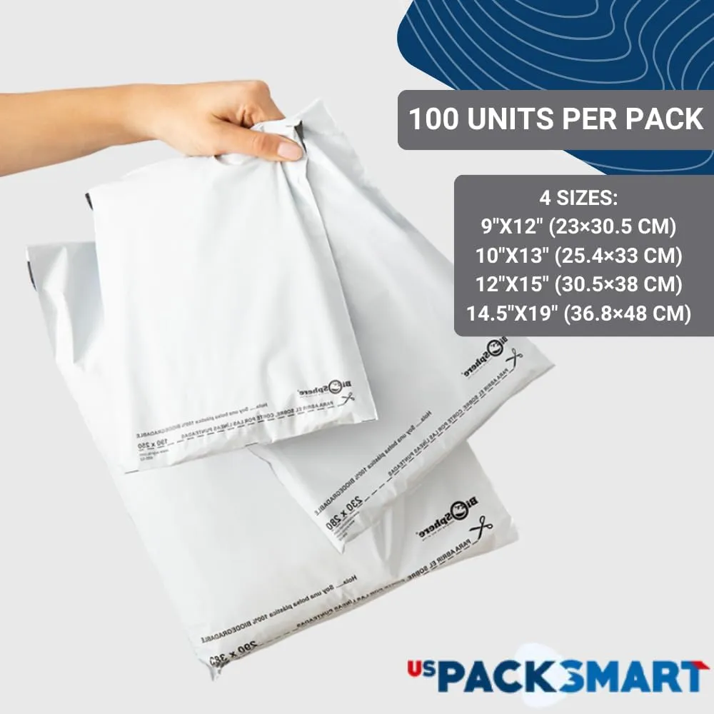 USPACKSMART White Plastic Poly Mailers 9"x12" | Shipping Bags for Clothing, Books, and Accessories | Durable Shipping Envelopes | Waterproof and Tear-Proof with Strong Self-sealing Adhesive | 100-Pack