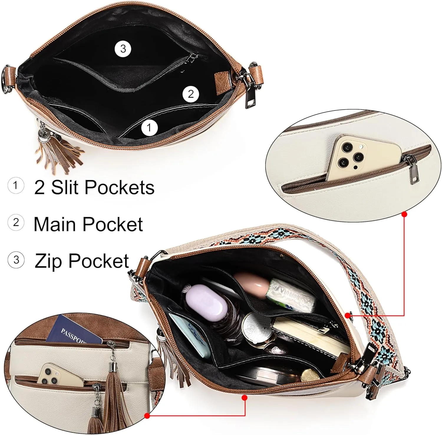 UTO Crossbody Bags for Women Trendy Leather Designer Cell Phone Multi Pocket Cross Body Purses Shoulder Handbag Ladies