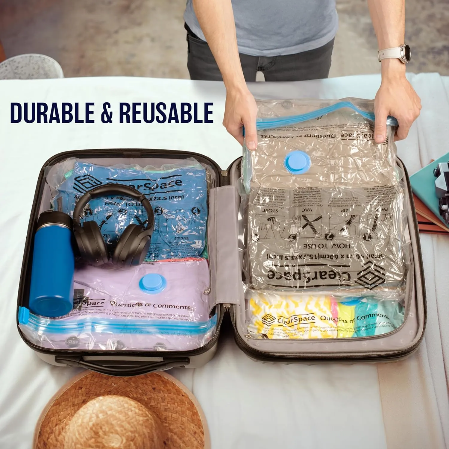 Vacuum Seal Bags for Clothing Travel, 20 Combo - Space Saver Vacuum Storage Bags, Blanket & Clothes Storage Bags Vacuum Sealed – Hand Pump Included, Bolsas Para Guardar Ropa Al Vacío